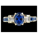 10K Yellow gold oval cut blue stone ring with