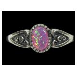 Sterling silver dentil set pink lab opal ring, new