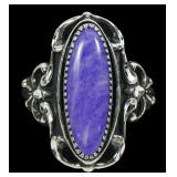 Sterling silver large cabochon sugilite ring,