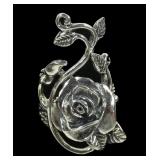 Sterling silver figural rose and foliage ring,