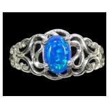 Sterling silver claw set lab blue opal ring, new,