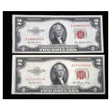 x2- $2 United States notes series of 1953B,  AU,