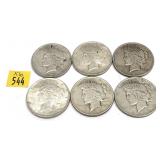 x6- Peace dollars, mixed dates -x6 dollars -