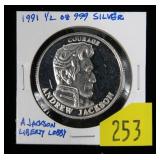 1991 1/2 oz. .999 silver A. Jackson Liberty Lobby