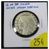 1/4 oz. .999 silver Indian Head round