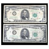 x2- $5 Federal Reserve notes series of 1963A -x2