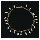 18K Yellow gold and pearl 8" figaro chain