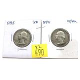 x2- Washington quarters: 1935, 1937 -x2 quarters