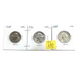x3- Washington quarters: 1950, 1951, 1955, Unc.-