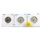 x3- Washington quarters: 1943, 1944, 1948, Unc.-