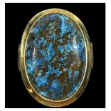 14K Yellow gold bezel set cabochon chrysokolla