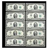 x10- $2 Federal Reserve notes series of 1976 -