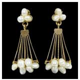 14K Yellow gold screw back 3-pearl cluster post