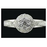 10K White gold diamond cluster ring with round cut