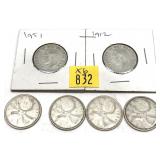 x6- Canadian silver quarters -x6 dimes-Sold by
