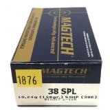 Box of .38 Spl. 158-grain SJHP Magtech cartridges,