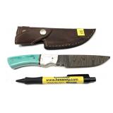 Custom Damascus blade knife with embossed