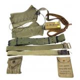 Lot: Military Web belts, sewing kits, spats and