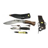 Lot, Kukari knife in sheath with 2 small knives