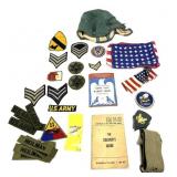 Lot: Assorted Army Patches, Manuals, flags and