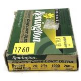 Box of 20 Ga. 2.75" Remington bonded sabot