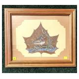 Framed painted leaf signed McQueen, 1995, frame