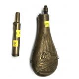 Lot: Brass powder flag and funnel