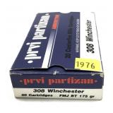 Box of .308 WIN. 175-grain FMJ BT PPU cartridges,