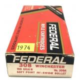 Box of .308 WIN. 150-grain Federal SP cartridges,