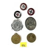 Lot: German WWII Wound Badge, Cap Badge, Party