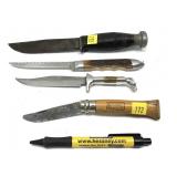 Lot, 4 assorted knives, 2 with sheaths and 1