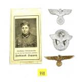 Lot: WWII German Cap Badges and Fallen Solider