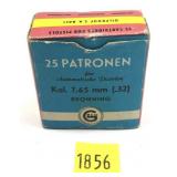 Box of 7.65 (.32) Browning German cartridges,
