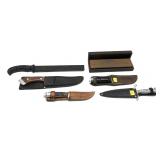 Lot, 5 assorted knives with sheaths and