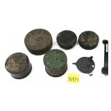 Lot, vintage primer and cap tins and parts, 7 pcs.