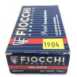Box of .380 Auto 95-grain FMJ Fiocchi cartridges,