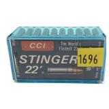 Box of .22 LR. Stinger CCI HP cartridges, 50 Rds.