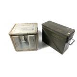 Lot, large metal ammo can and ammo box