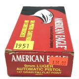 Box of 9mm Luger 147-grain FMJ flat point American