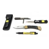 Lot, Buck 110 folding knife with leather sheath,