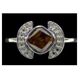 10K White gold cushion cut chocolate diamond ring,