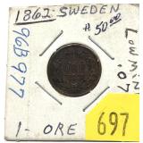 1862 Swedish 1 ore