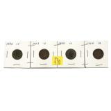 x4- Indian Head cents, mixed dates -x4 cents -