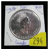 2001 Canadian $5 1oz. .9999 Fine silver Proof