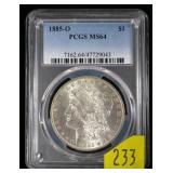1885-O Morgan dollar, PCGS slab certified MS-64