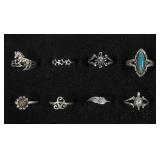 Lot, vintage sterling silver rings, 10 pcs.