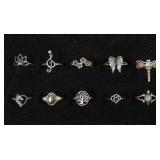 Lot, vintage sterling silver rings, 10 pcs.