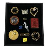 Lot, pins and brooches, including inlaid, Monet,