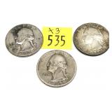 x3- Quarters, 90% silver -x3 quarters -Sold by the