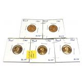 x5- 1961 Proof Lincoln cents -x5 cents - Sold by
